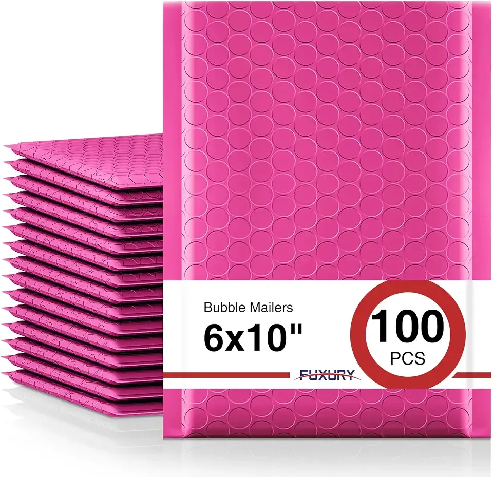 Fuxury Bubble Mailers 6x10" 100 Pack Pink Thick Padded Envelopes | Usable Size 6x9" Mailing Envelopes Bubble Padded, Shipping Bags for Mailing,Packaging, Small Business, Boutique, Bulk #0