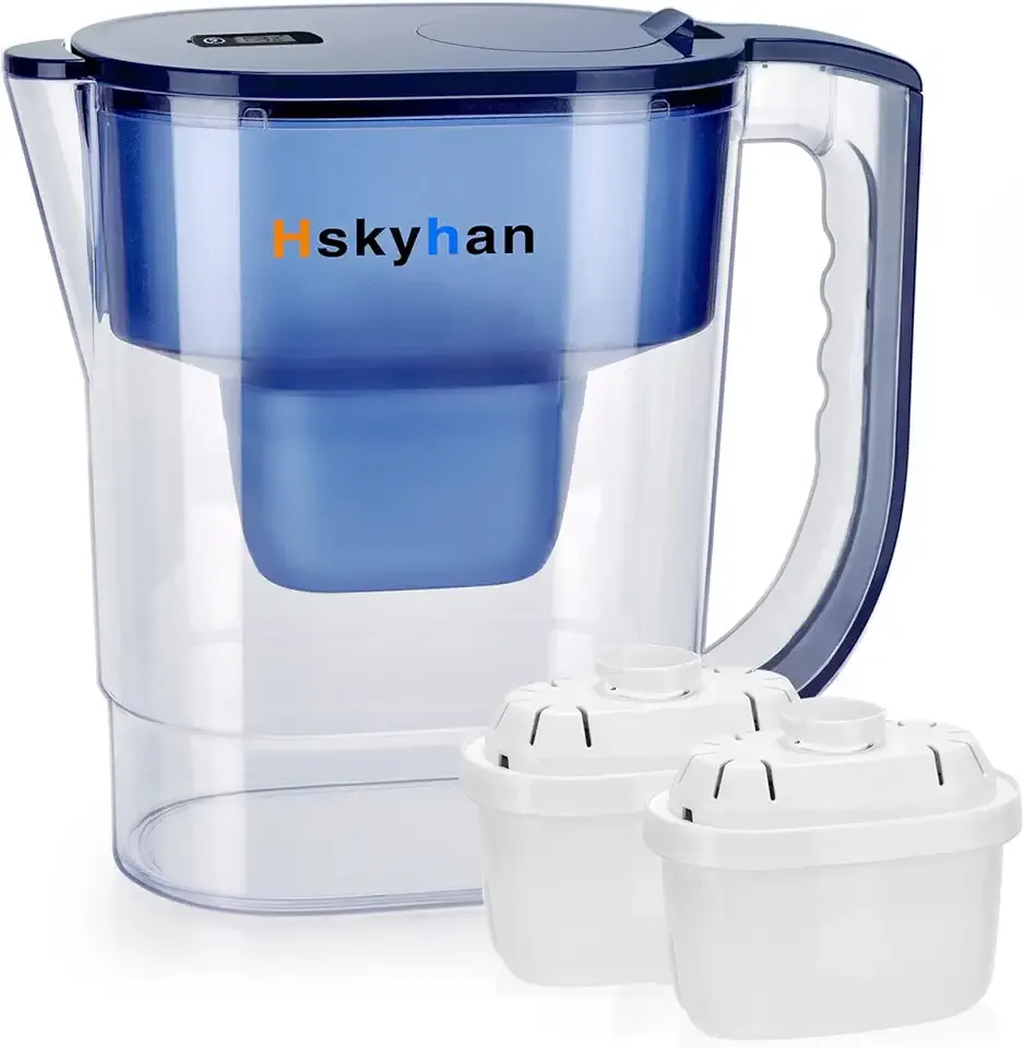 Hskyhan Alkaline Water Filter Pitcher - 3.8 Liters Improve PH, 2 Long Lasting Cartridge Included, BPA Free, 7 Stage Filtration System to Purify, Blue