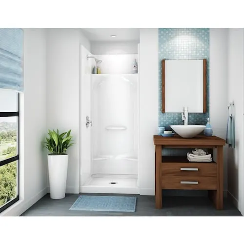 Essence 32L x 32W x 76H in. 2-in-1 Shower Kit - Shower Stall with Centre Drain Shower Base and Shower Wall Surround (No Door)