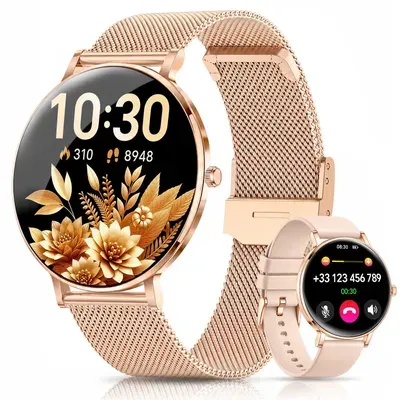 Damen Smartwatch 2026 mit Anrufen,Herzfrequenz,SpO₂ & Blutdruck,1,48" AMOLED,4,7 mm ultradünn, Schlafanalyse,Zyklus-Tracking,IP68/5ATM&120+ Sportmodi