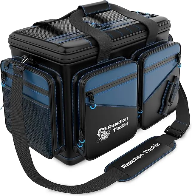 Reaction Tackle Fishing Tackle Bag – Salt Water Resistant Fishing Bag, 1000D PVC Waterproof Material, Tackle Box Organizer with Dividers for 3600 or 3700 Trays