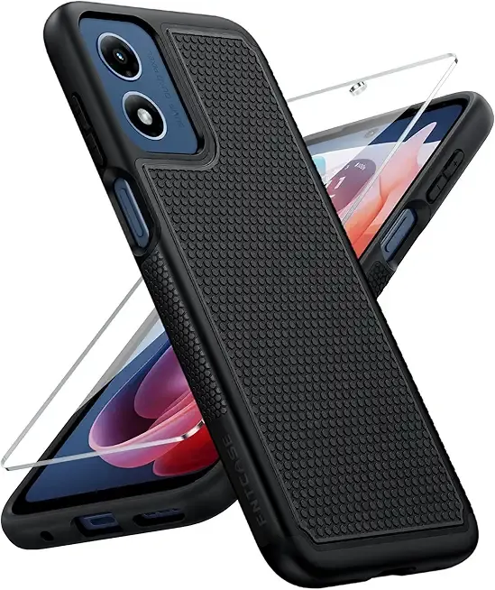 FNTCASE for Motorola Moto G-Play-2024 Case: Dual Layer Protective Heavy Duty Cell Phone Cover Shockproof Rugged with Non Slip Textured Back - Military Protection Bumper Tough (Black)