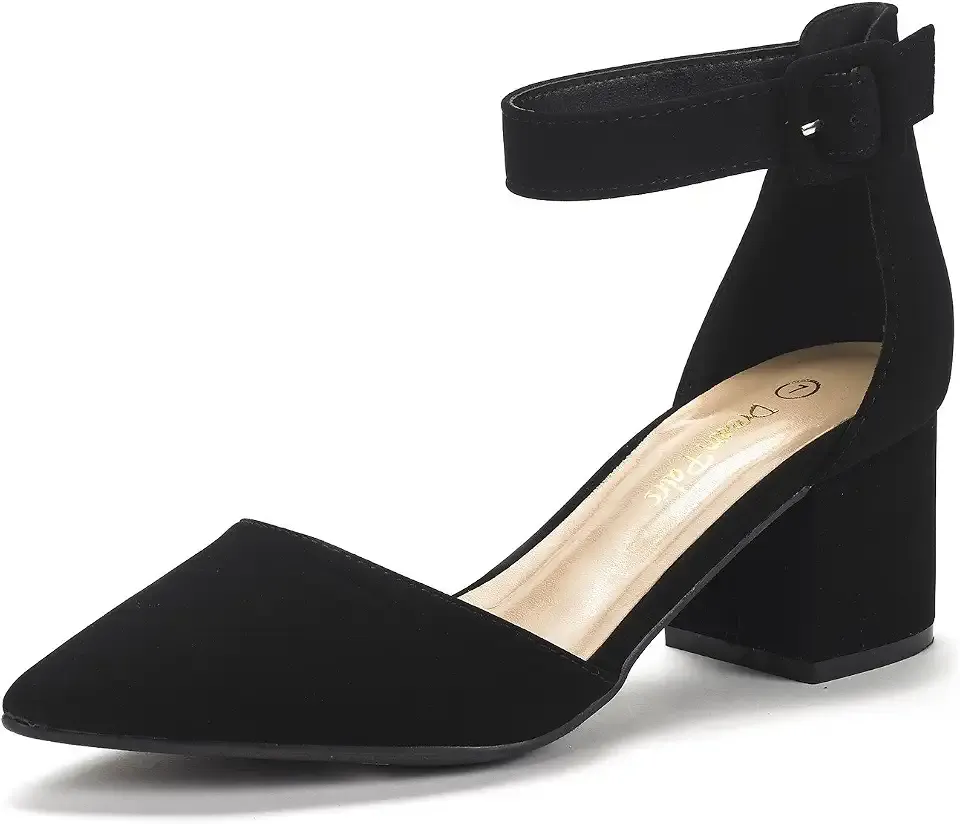 ANNEE Pointed Toe Low Chunky Heels Pump Shoes