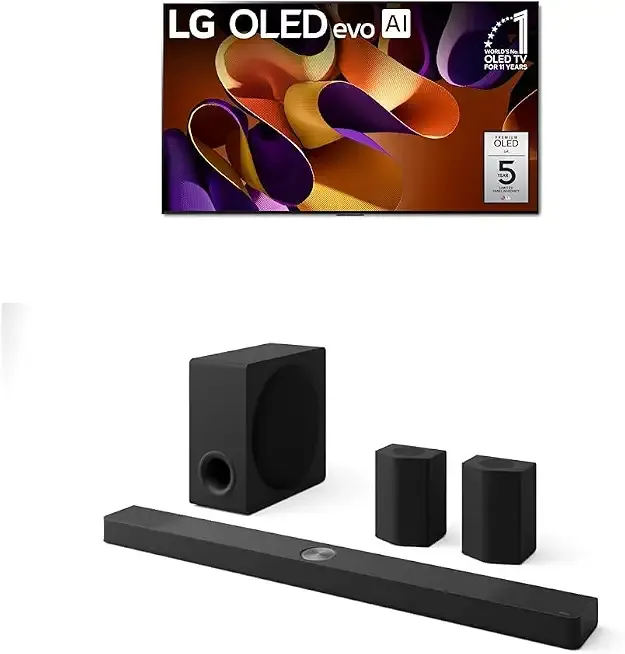LG 77-Inch Class OLED evo G4 Series Smart TV 4K Processor Flat Screen with Alexa Built-in (OLED77G4WUA, 2024),LG 9.1.5 ch. Sound Bar with Wireless Dolby Atmos Soundbar and Rear Speakers