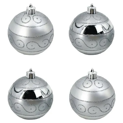 Enchanted Forest® 80mm Silver Glitter Designs Shatterproof Ornaments - 4 Pack