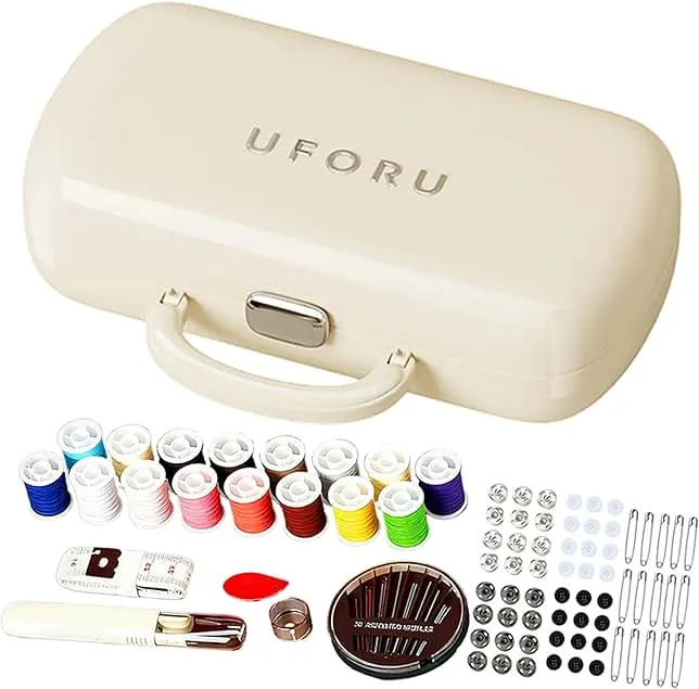 Creamy White Sewing Project Kit, Travel Family Sewing Supplies Repair Kit Portable Small Traveler Sewing Kit Sewing Thread Accessories DIY Sewing Supplies Organizer (White)