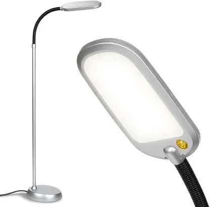 Brightech Litespan Slim LED Floor Reading Lamp with Adjustable Gooseneck for Living Rooms & Offices, Dimmable Standing Lamp for Bedroom - Silver Brightech Litespan Slim LED Floor Reading Lamp with Adj…
