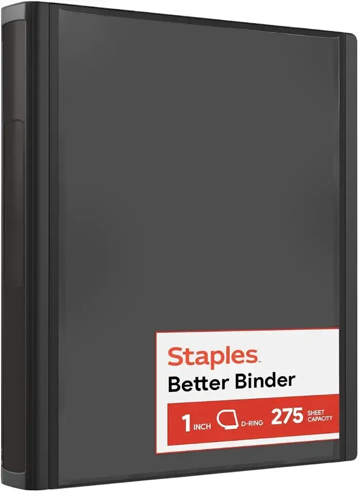 Staples Better 1-Inch D-Ring Binder, Black – Heavy-Duty 3-Ring Binder for School & Office Organization