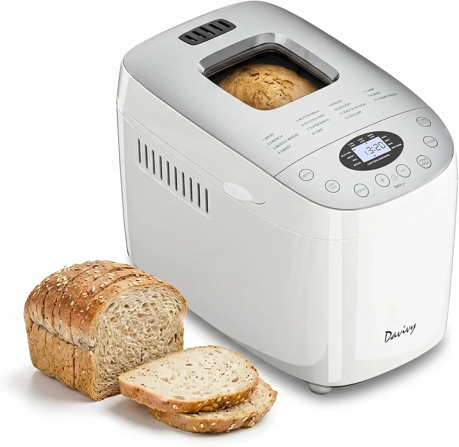 Davivy Bread Maker Machine with 2 Dough Kneading Paddles,15-in-1 Automatic Large Capacity Bread Machine Nonstick Bowl For Bread, Jam& Yogurt, 3 Loaf Sizes and 3 crust settings, 3.5LB, includes gloves
