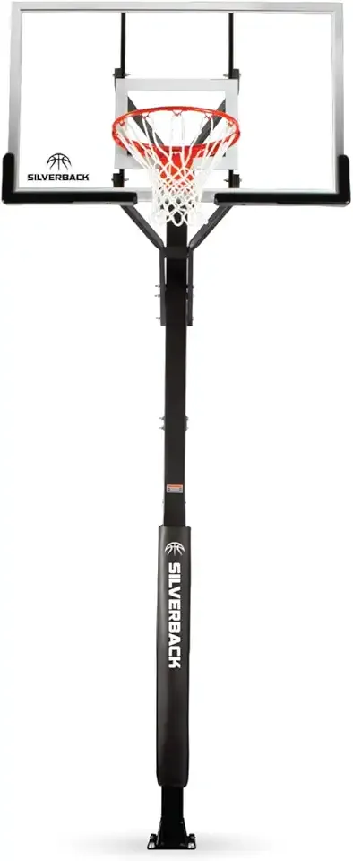 Silverback Height Adjustable In-Ground Basketball Hoop with Tempered Glass Backboard, Pro-Style Breakaway Rim & Backboard Pad