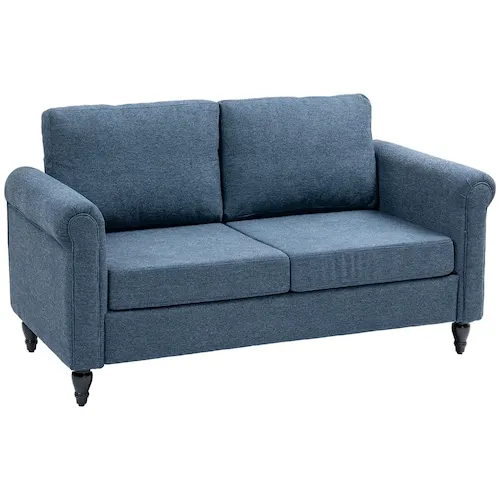 Curved Armrests Loveseat Sofa, Dark Blue