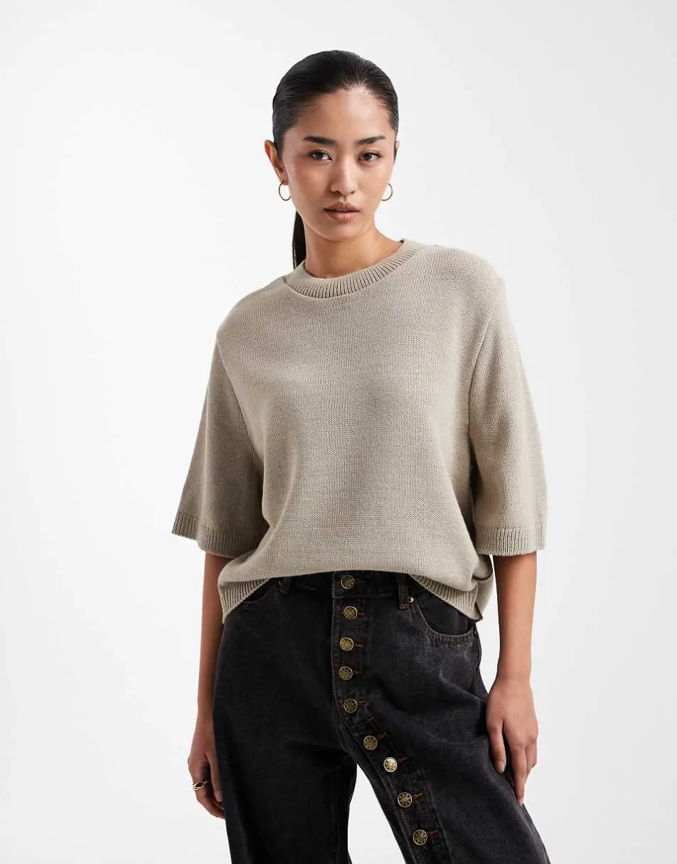 ASOS DESIGN knitted oversized t-shirt in stone