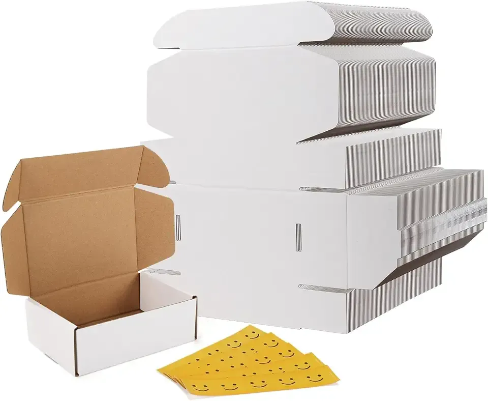 RLAVBL 75 Pack 6x4x2 Small Shipping Boxes, White Corrugated Cardboard Mailer Box for Packing, Mailing, Business