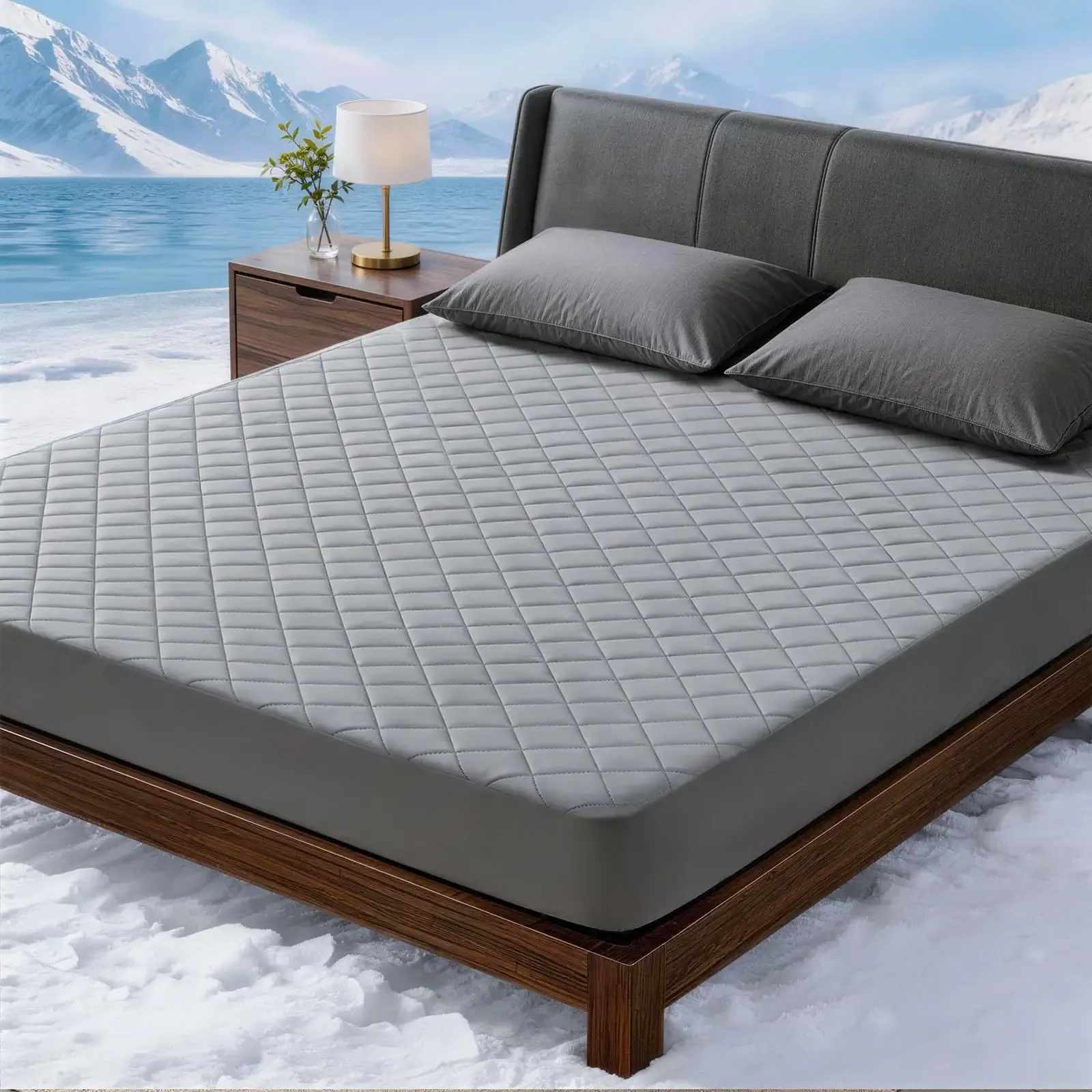Cooling Mattress Pad for Hot Sleepers Noiseless Mattress Protector Bed Cooling Pad 3X Breathable Mattress Topper Q-Max 0.45 Cool Touch, 3D Mesh Deep Pocket Bed Cooling Cover Grey Twin