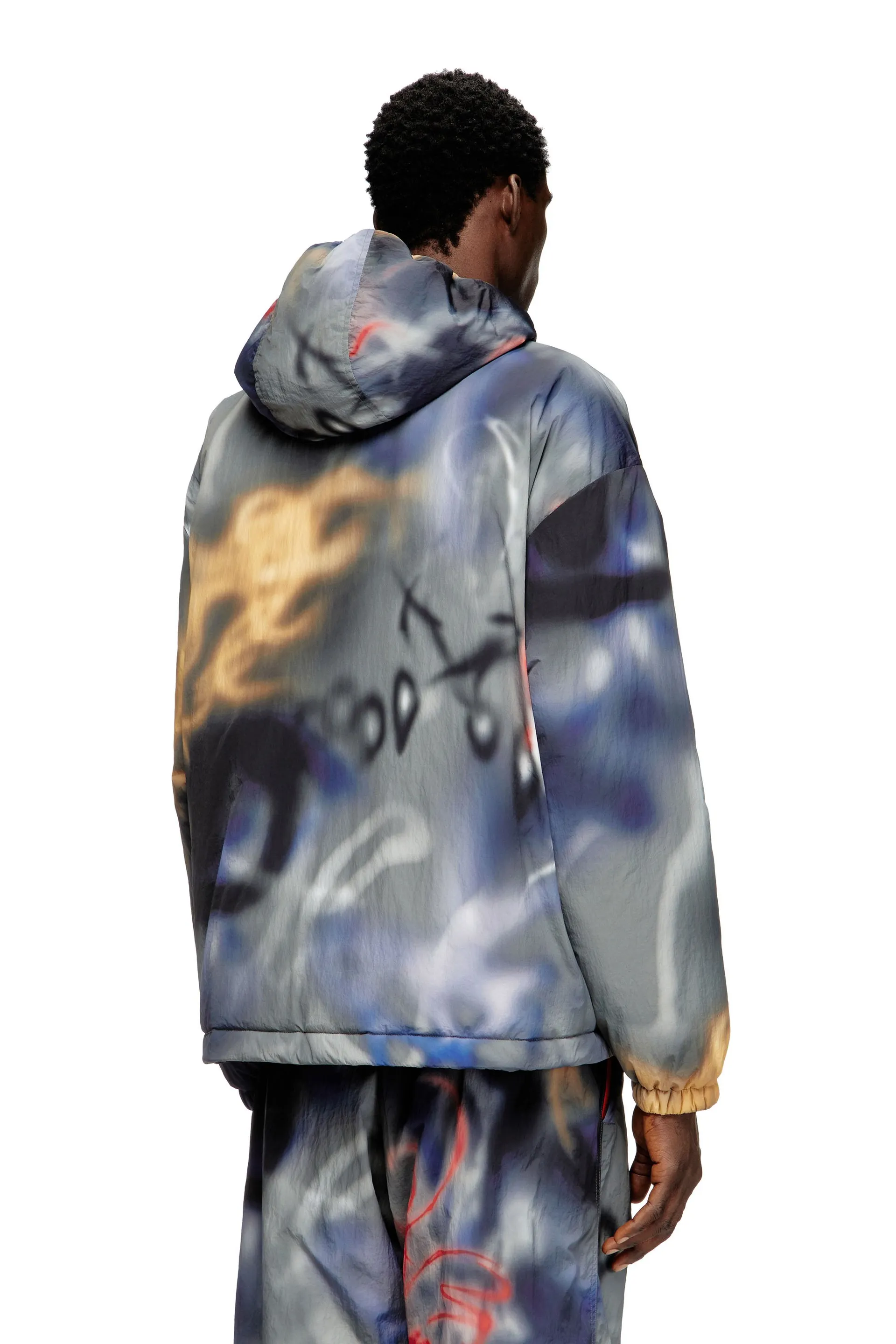 Padded windbreaker with graffiti print