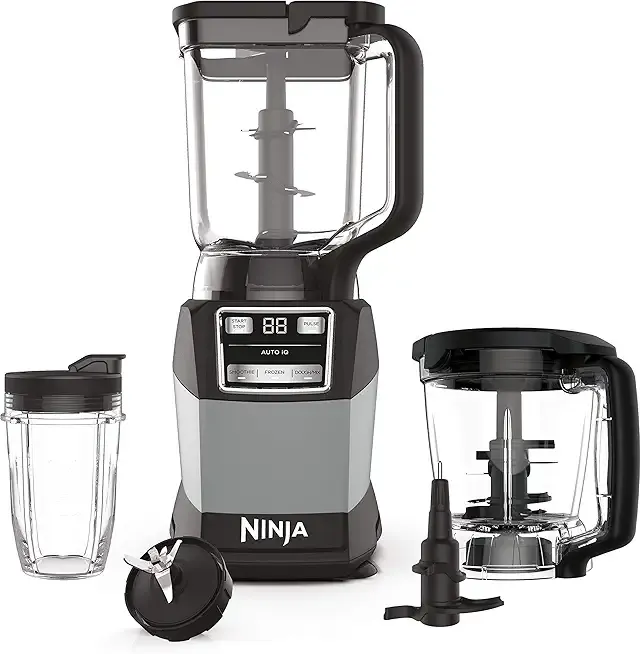 Blender, Compact Kitchen System, 1200W, 3 Functions for Smoothies, Dough & Frozen Drinks with Auto-IQ, 72-oz.* Blender Pitcher, 40-oz. Processor Bowl & 18-oz. Single-Serve Cup, Grey, AMZ493BRN