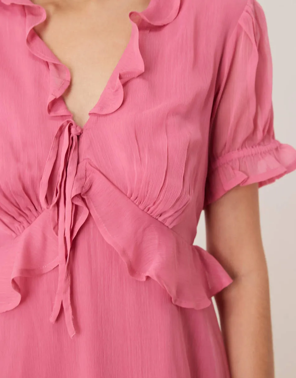 Wednesday's Girl short sleeve floaty ruffle dress in dusty pink