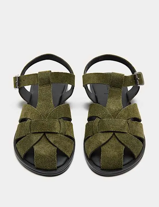 Flache Fisherman Wildledersandalen mit Knöchelriemen
