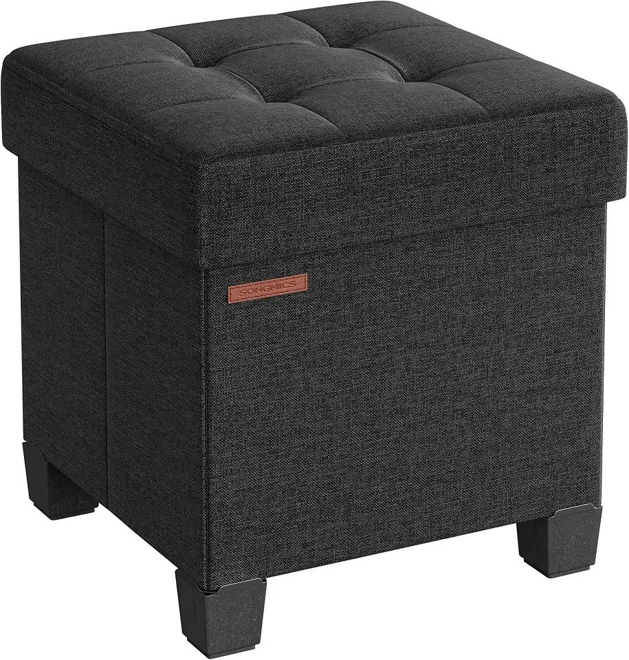 Storage Ottoman, Small Ottoman Foot Rest with Legs, 15 x 15 x 15.7 Inches Foot Stool, Load up to 660 lb, for Living Room, Bedroom, Dorm, Ink Black ULSF014B01