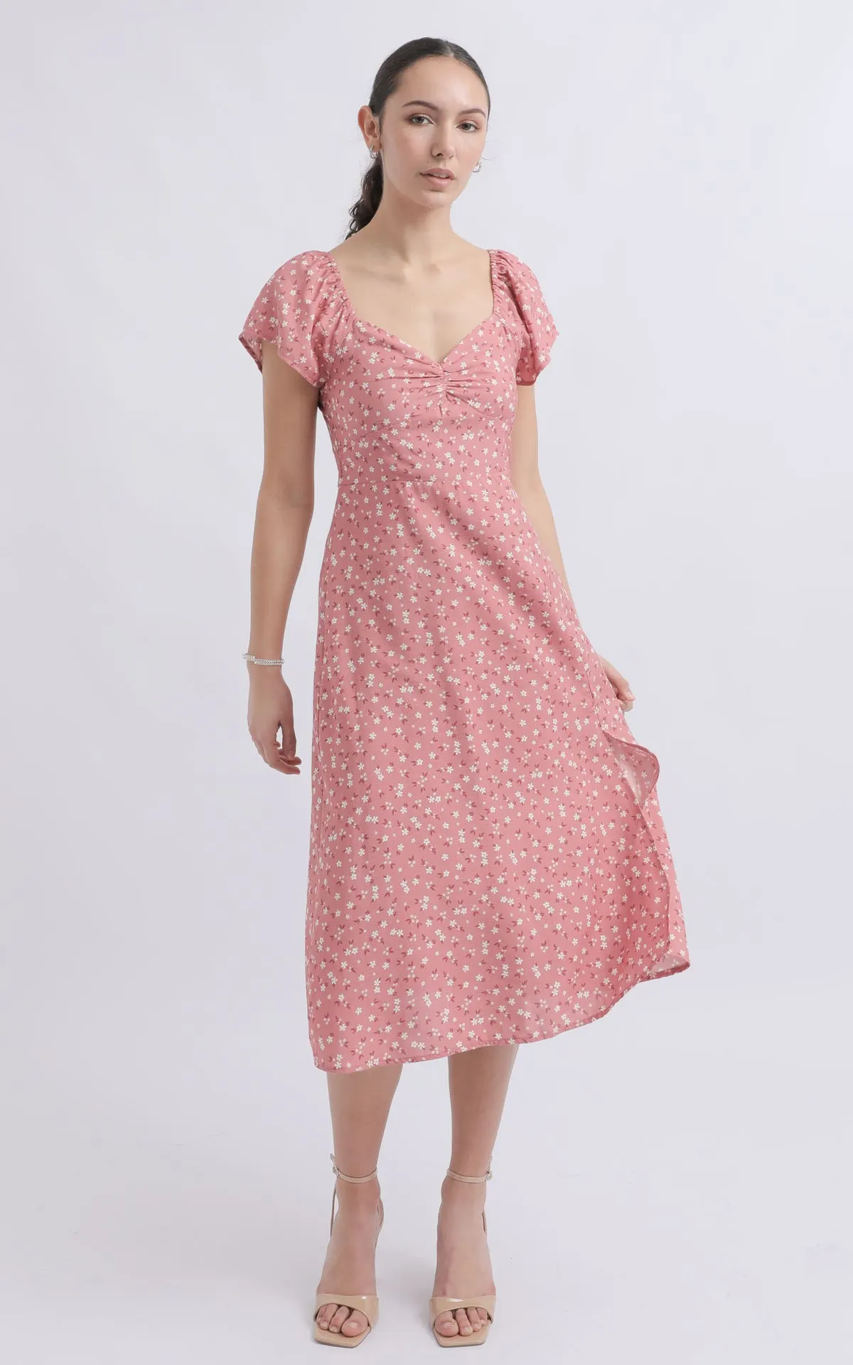 Voile Sweetheart Detail Midi Dress