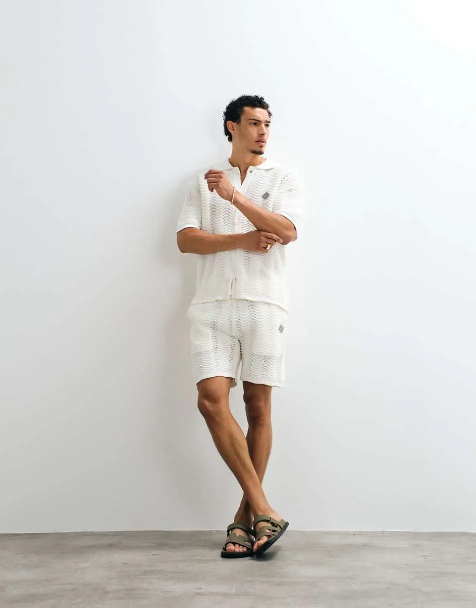 Belier ocean crochet knit shorts co-ord in white