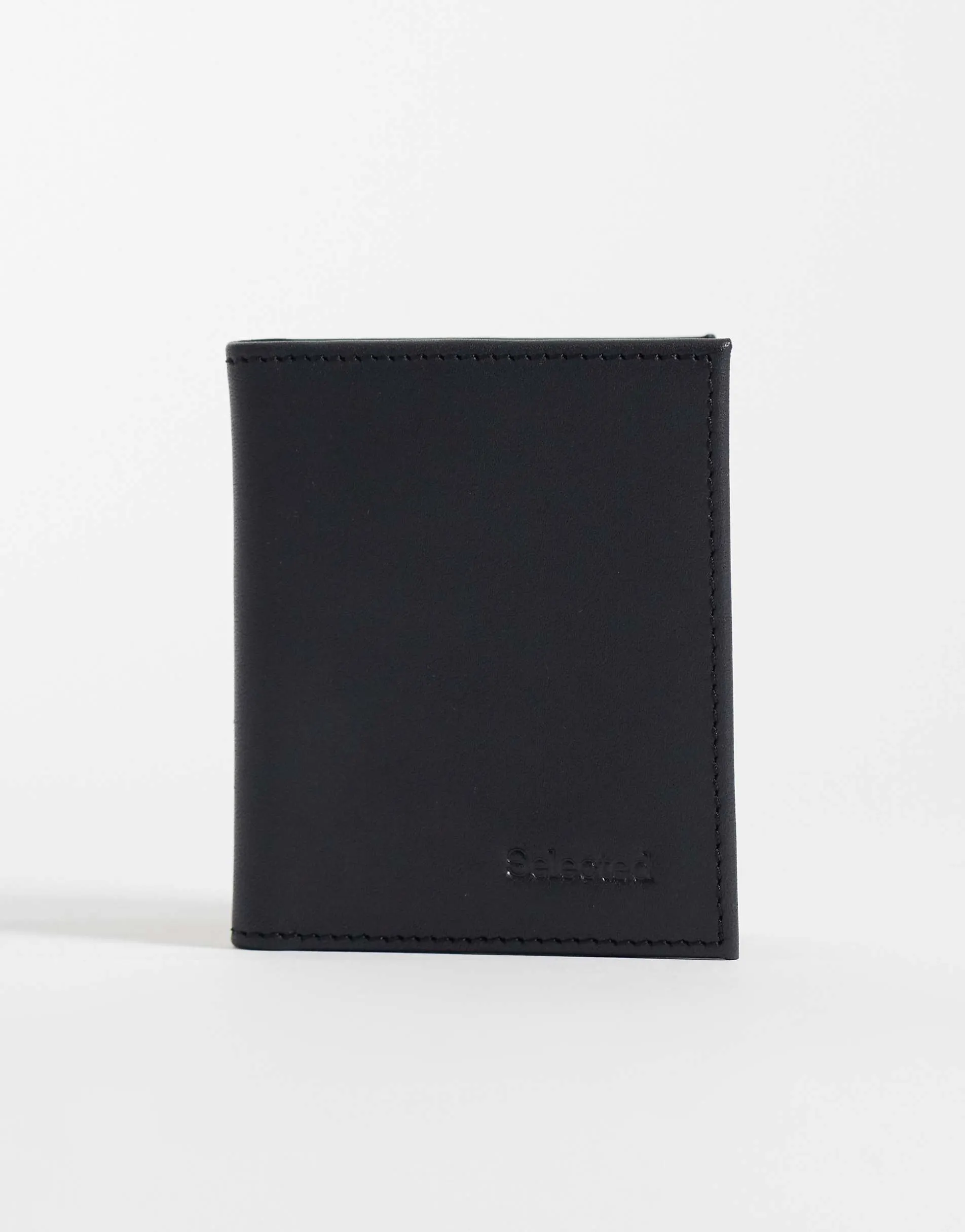 Selected 100% leather fold wallet in black