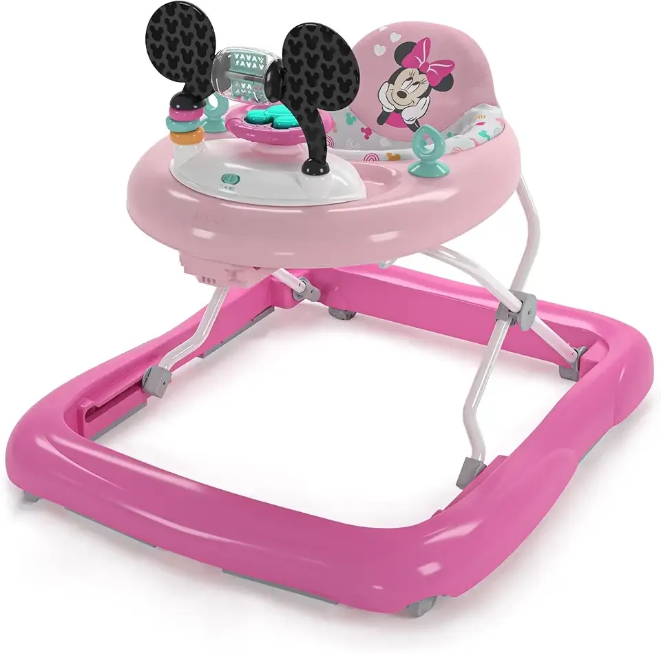 Bright Starts Disney Baby Minnie Mouse Forever Besties 2-in-1 Baby Activity Walker - Easy Fold Frame and Removable -Toy Station, 6 Months and up