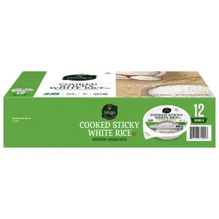 Bibigo, Cooked Sticky White Rice Bowls, Medium Grain, 7.4 oz, 12-Count