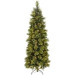 National Tree Company 6.5 ft Pre-Lit Carolina Pine Slim Artificial Christmas Tree, 350 Clear Lights, 516 Tips, Includes Stand, Green