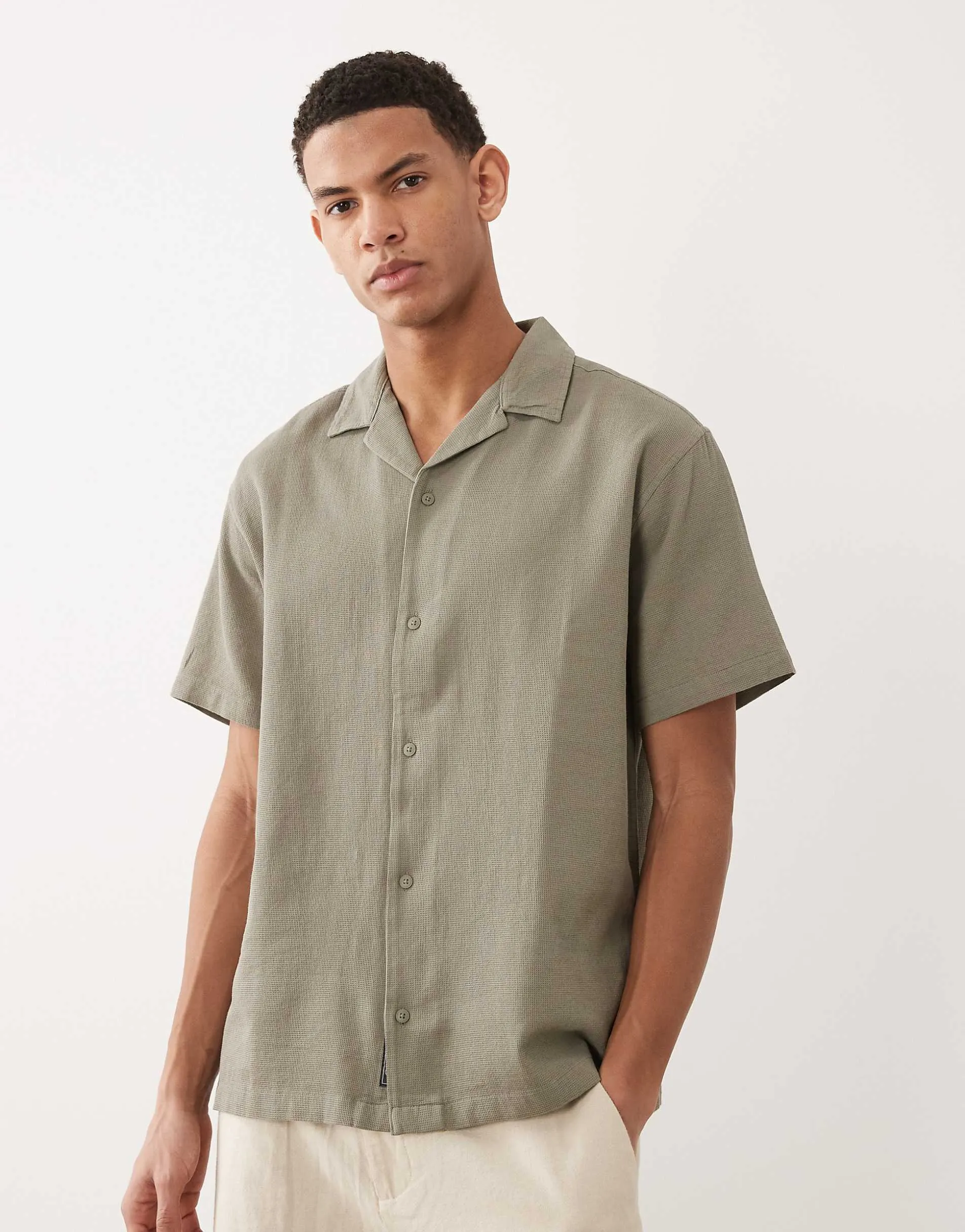 Jack & Jones waffle short sleeve shirt in green
