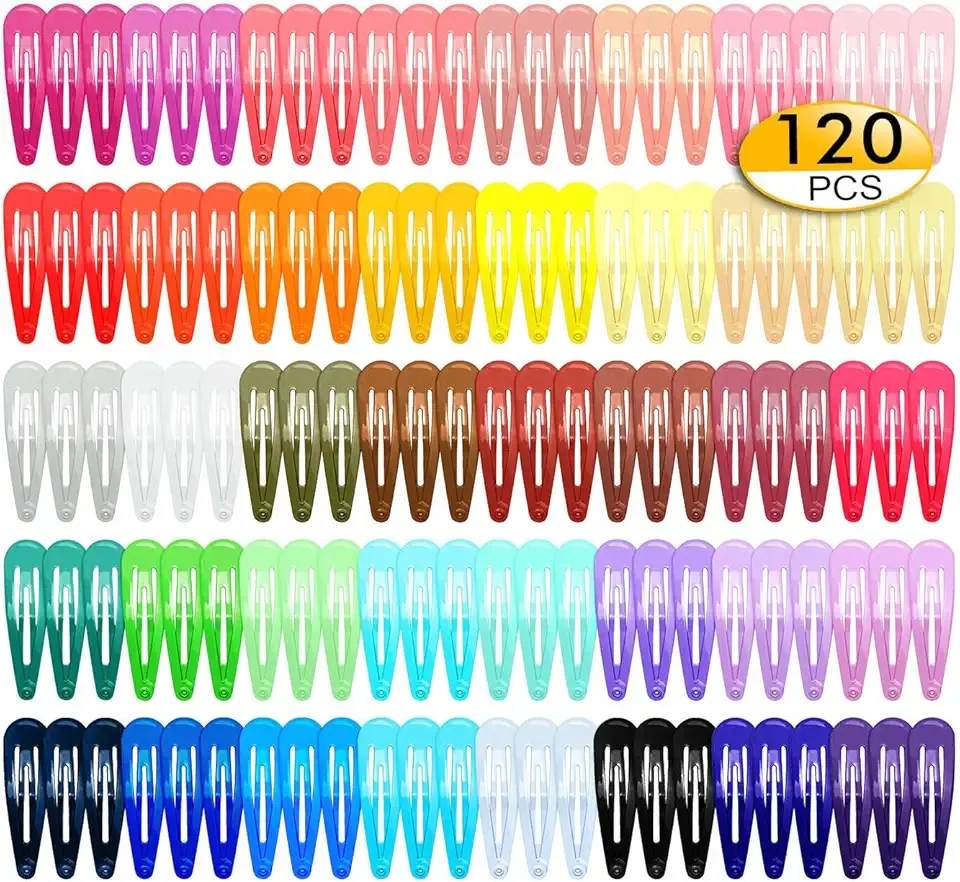 120 Pack Colorful Metal Snap Hair Clips, 2 Inch Barrettes in 40 Assorted Candy Colors, Non-Slip Hair Accessories for Kids Teens Women