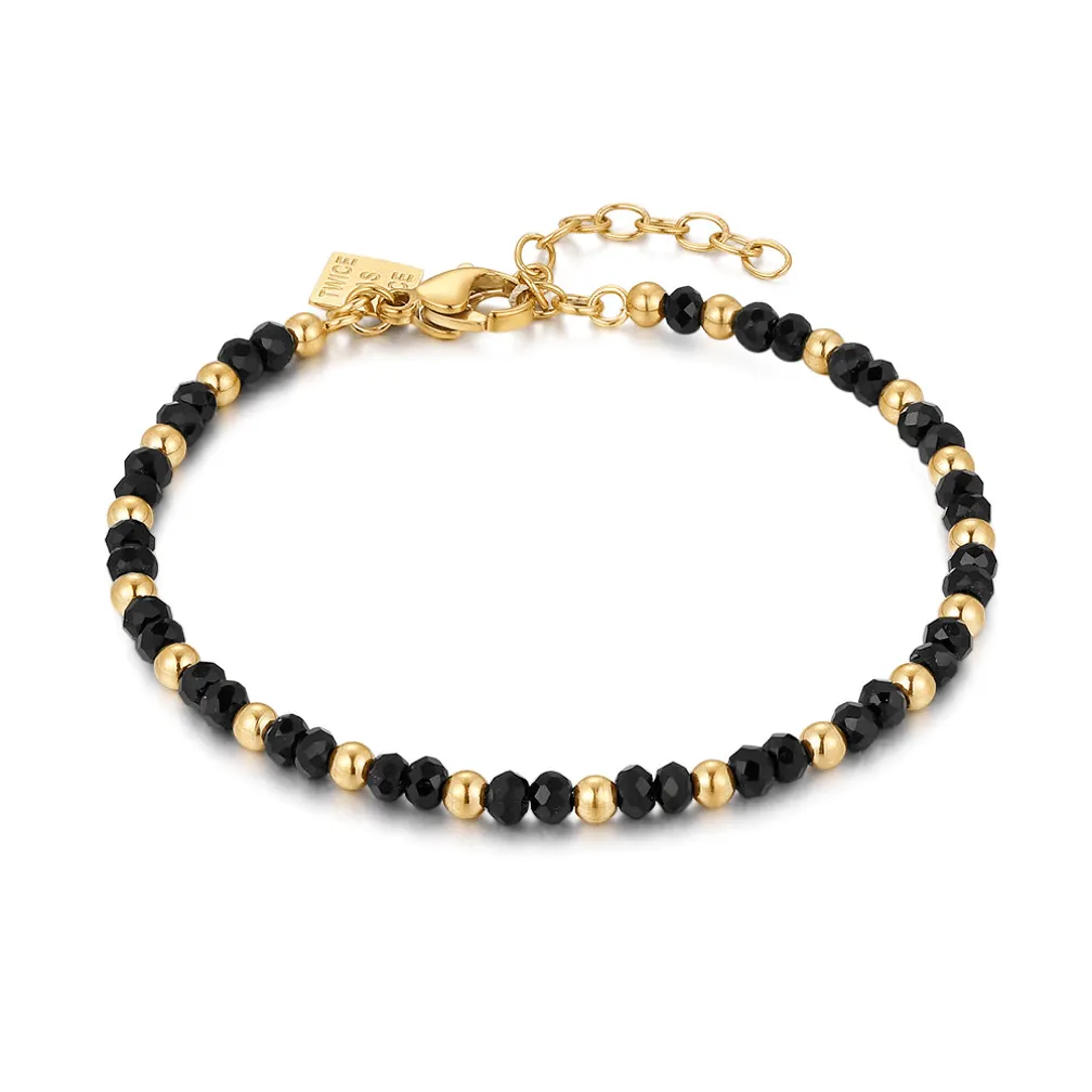 Armband in edelstaal, goude en zwarte bolletjes