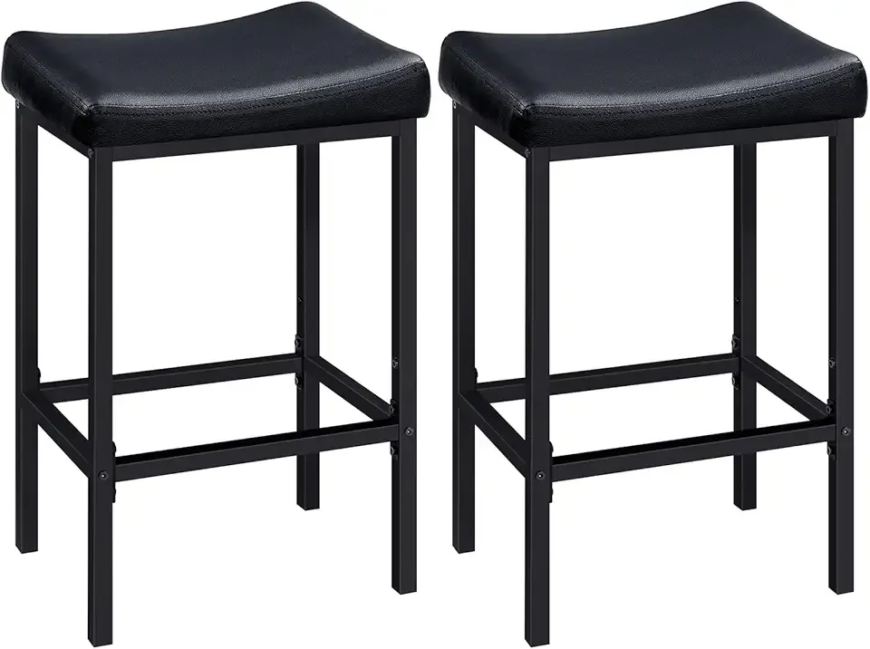 HOOBRO Bar Stools, Set of 2 Bar Chairs, Counter Height Stools, Saddle Barstools with Curved Surface, 24.8 Inches, 2.4" Thick Upholstery, for Kitchen, Dining Room, Cafe Black BB10BY01