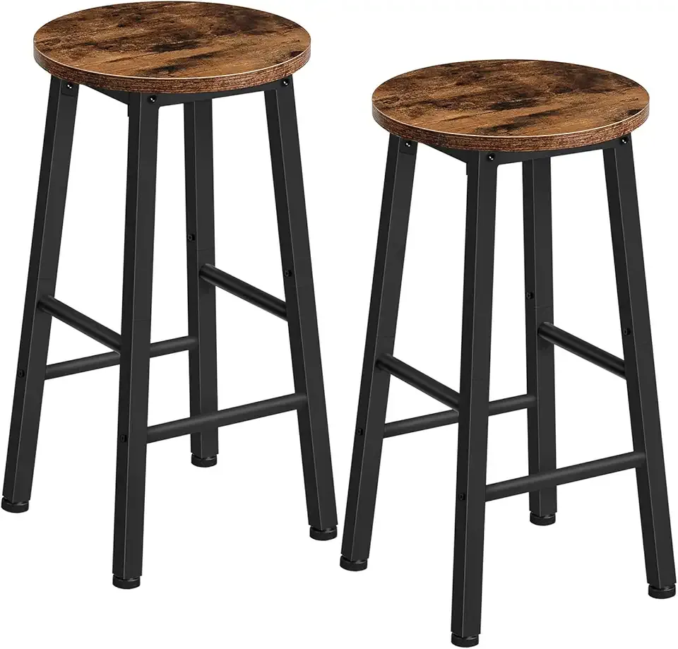 HOOBRO Bar Stools, Barstools Set of 2,Counter Height Barstools, 24.8" Bar Stools for Kitchen Island, Industrial Bar Chairs, for Dining Room, Kitchen, Bar, Rustic Brown and Black BF07BY01G1