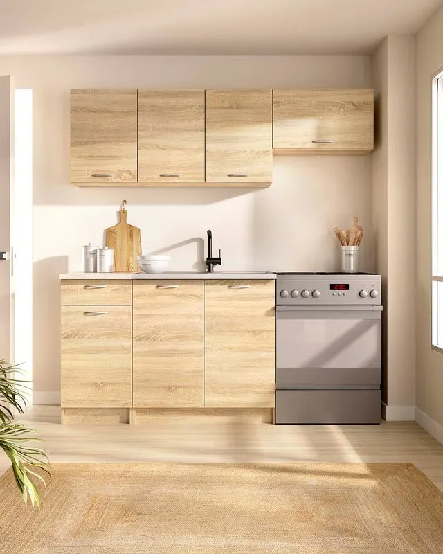 Cocina modular kirsten y 180cm ancho natural y beige y madera para hogar moderno mueble de almacenaje - Homekit