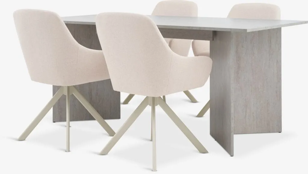 KRONDAL Tavolo L180 col. travertino + 4 ROSTRUP Sedie beige