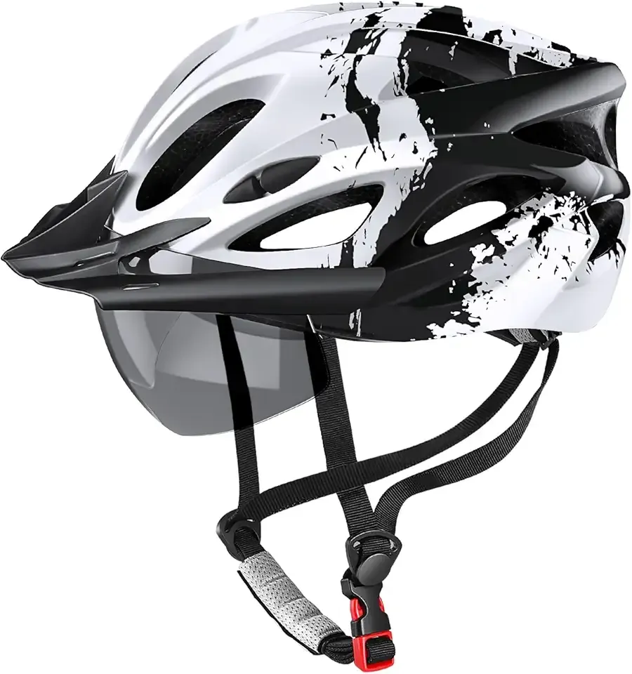 Bike Helmet with USB Rechargeable LED Light Detachable Goggles and Sun Visor, Mountain & Road Bicycle Helmets for Men Women Adult Cycling Helmets