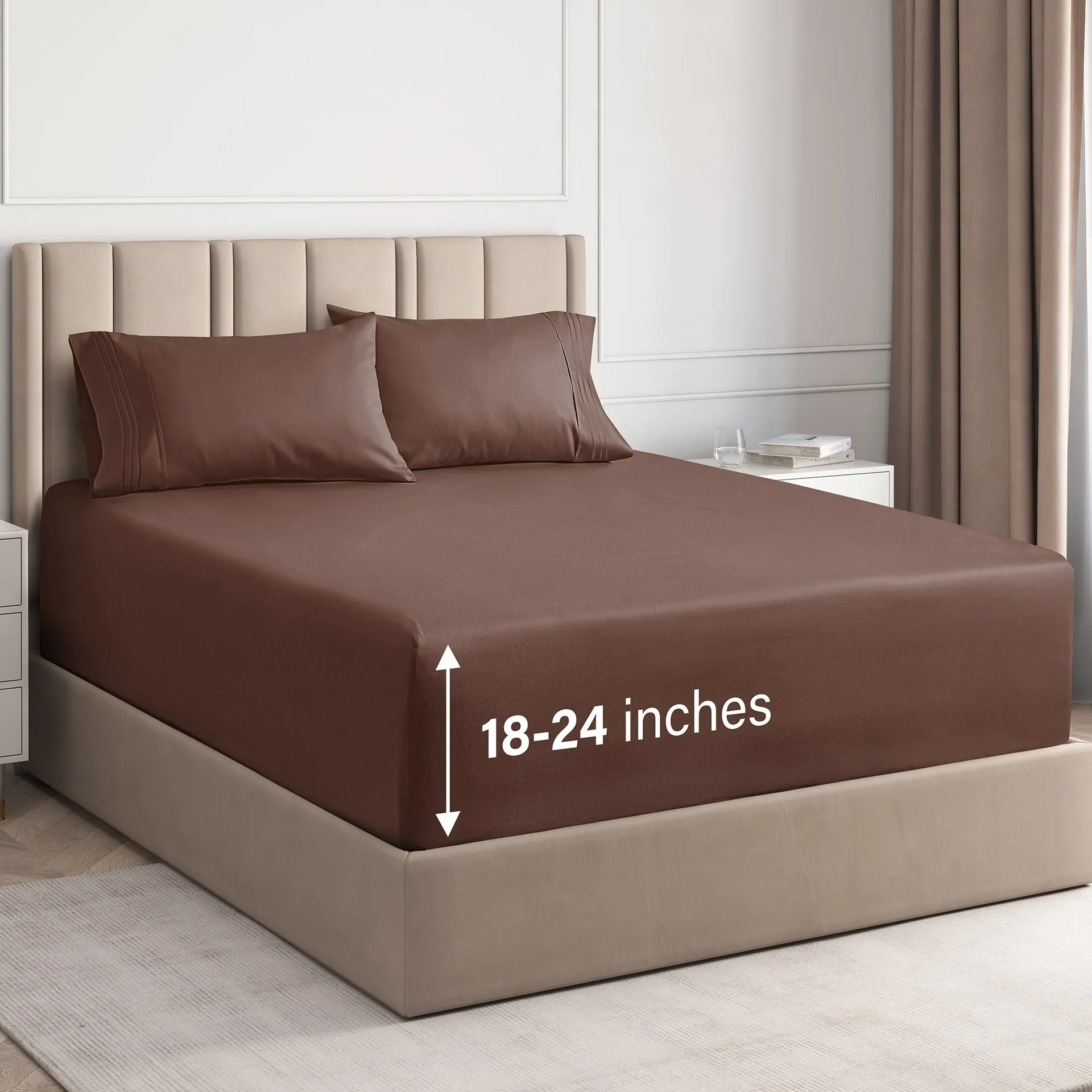 Queen Brown Extra Deep Pocket 4-Piece Bed Sheet Set