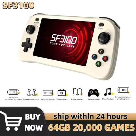 SF3100 Retro Handheld Video Game Console Linux System 4.5 Inch 854*480 IPS Screen 3000mAh Portable 64GB Pocket Player Games
