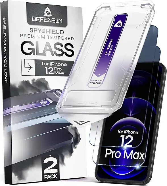 Defenslim for iPhone 12 Pro Max Privacy Screen Protector (2Pack), Easy Auto-Dust & Align Install Kit, 6.7" Tempered Glass, 9H Hardness, Privacy Protection, Case Friendly, SpyShield