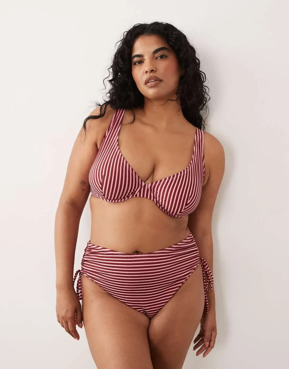 ASOS DESIGN Curve Violet high waist bikini bottom in burgundy and pink