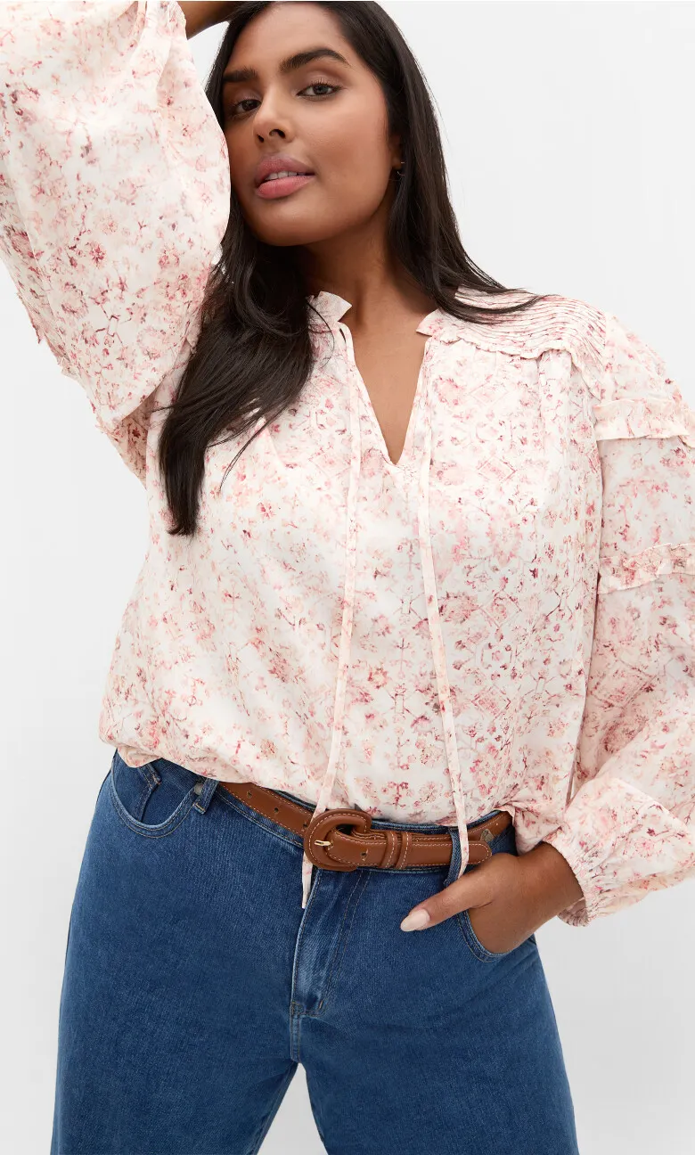Desert Print Long Sleeve Shirt - pale blush