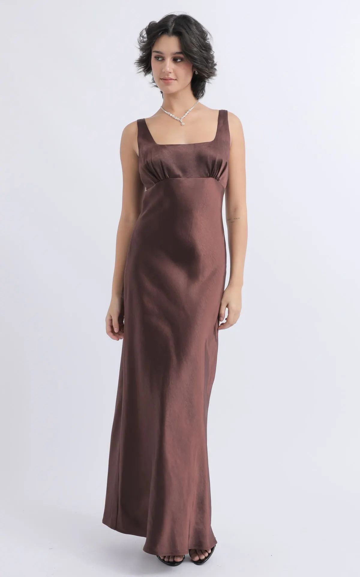 Satin Square Neck Bias Gown