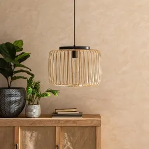 Lámpara de techo colgante de bambú beige 1 luz E27 Pecan INSPIRE 38 cm y altura regulable
