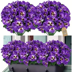 10 Flores Artificiales para Exterior - Resistentes a los Rayos UV e Impermeables, para Balcón, Ventana, Decoración de Boda, Color Morado