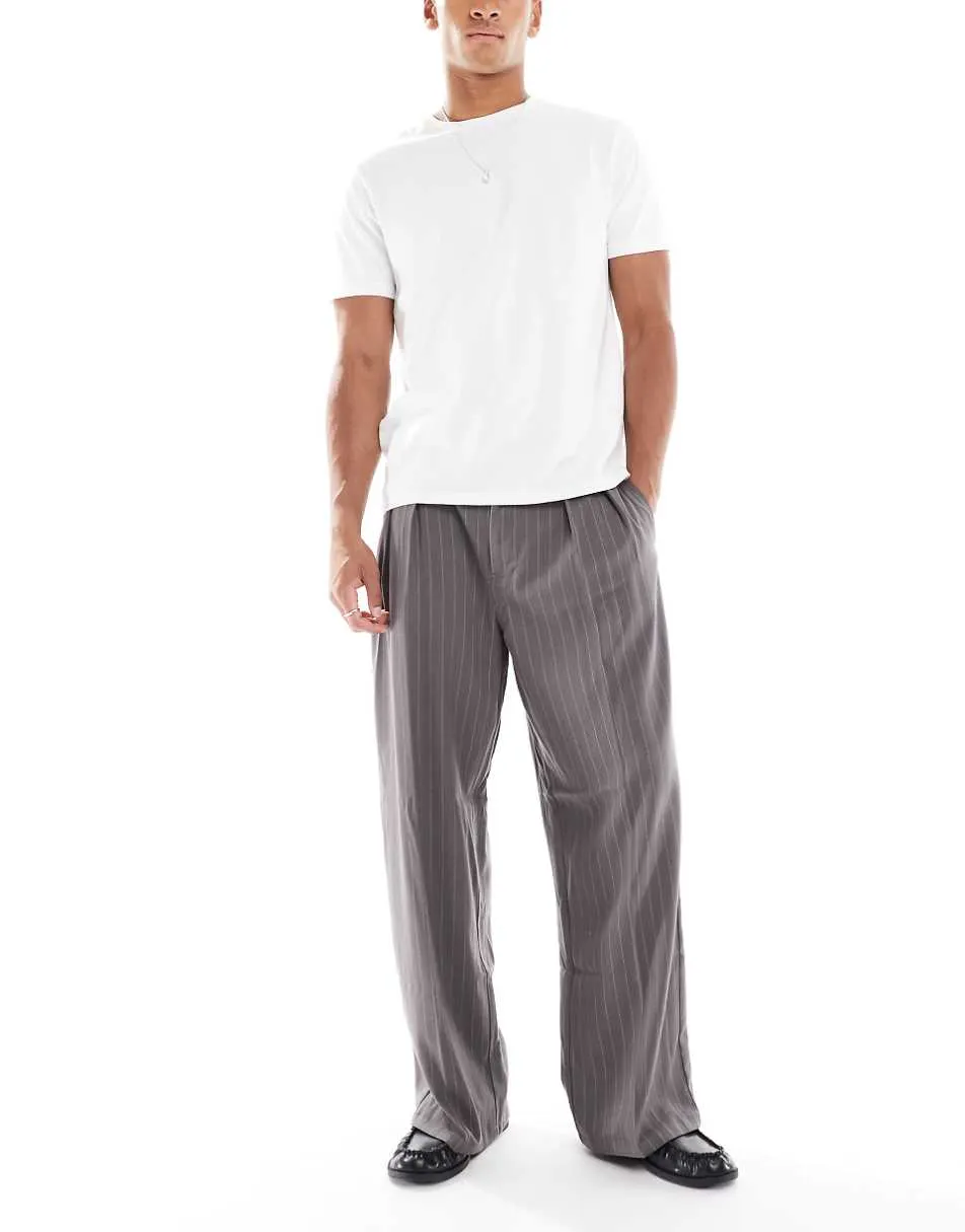 Cotton On baggy pleated trouser in charcoal pinstripe
