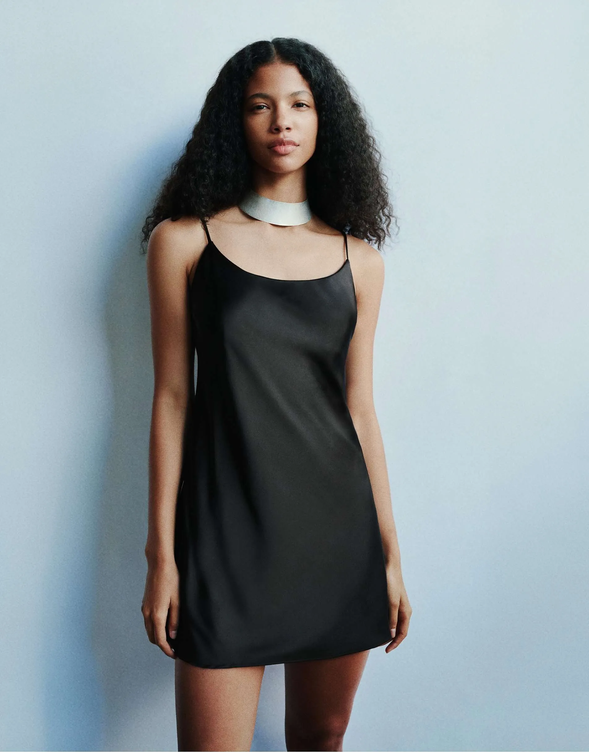 Pull&Bear Short satin strappy dress in black