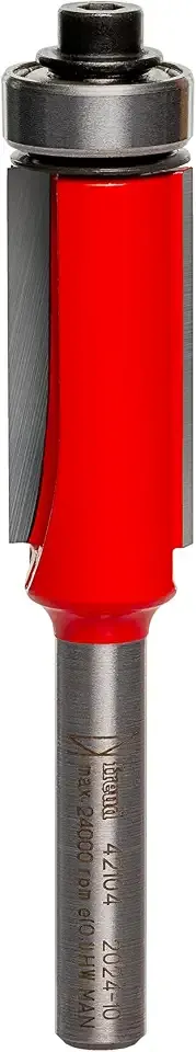Freud 42-104: 1/2" (Dia.) Bearing Flush Trim Bit | 2 Cutters, 1/4" Shank, 24,000 RPM, Perma Shield Coating, Ideal for Trimming Laminates & Pattern Routing, 42-104
