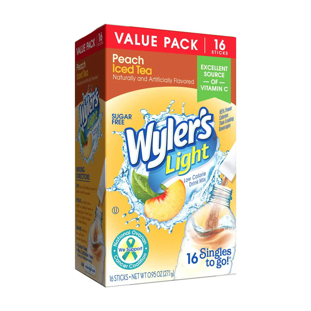Wyler's Light Drink Sticks, Peach Tea, 16 ct