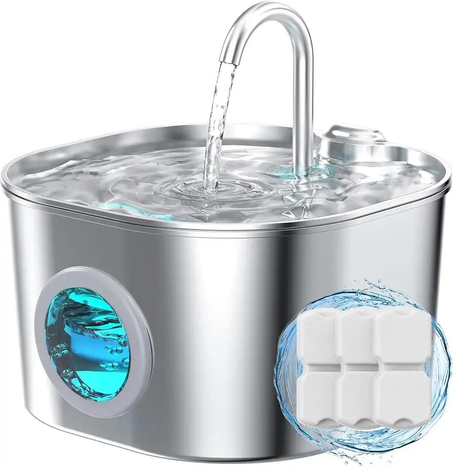 Cat Water Fountain Stainless Steel: Pet Fountains for Cats/Dog Indoor 74oz | Automatic Waterer Bowls for Drinking Small Animal Water Dispenser Metal Pets Watering Faucet Bottle Auto Kitty Watering